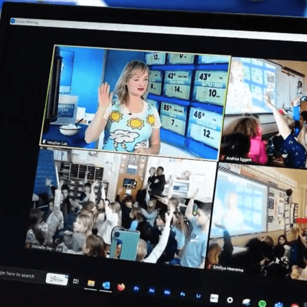 Students participating in a zoom call with Ellen